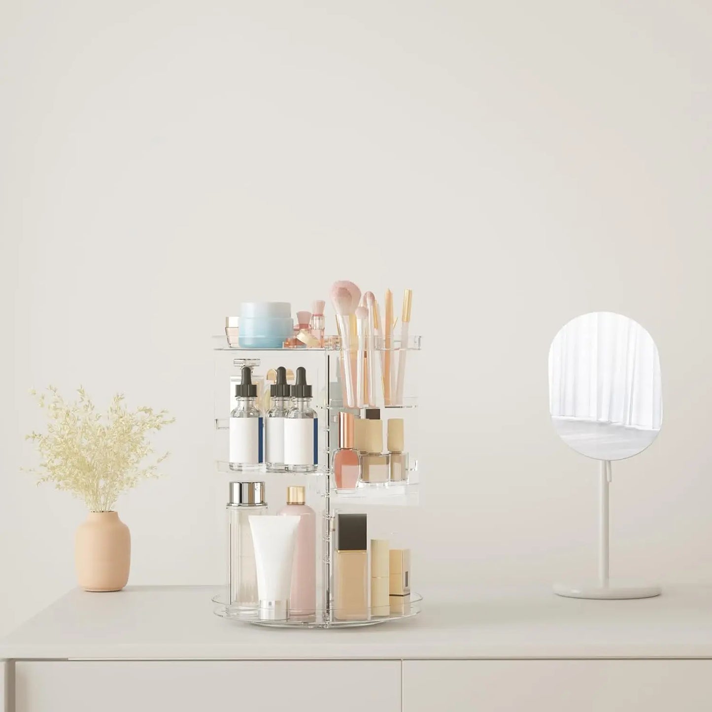 360° Rotating Makeup Organizer, Adjustable Skincare Storage Rack for Vanity, Bathroom and Countertop AuralisseBeauty