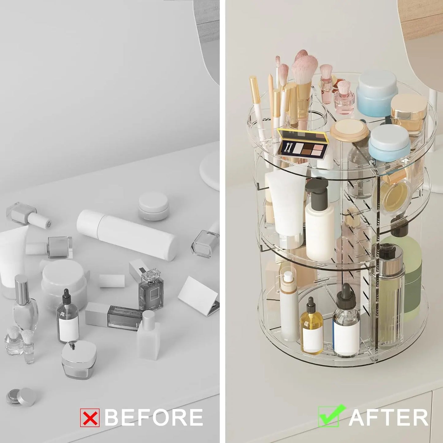 360° Rotating Makeup Organizer, Adjustable Skincare Storage Rack for Vanity, Bathroom and Countertop AuralisseBeauty