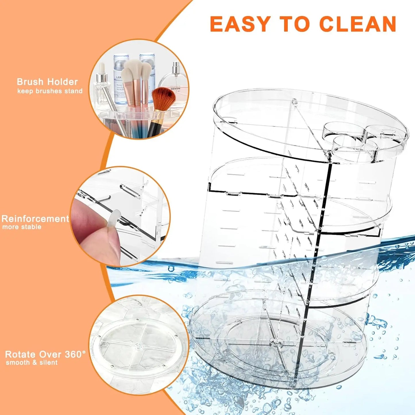 360° Rotating Makeup Organizer, Adjustable Skincare Storage Rack for Vanity, Bathroom and Countertop AuralisseBeauty
