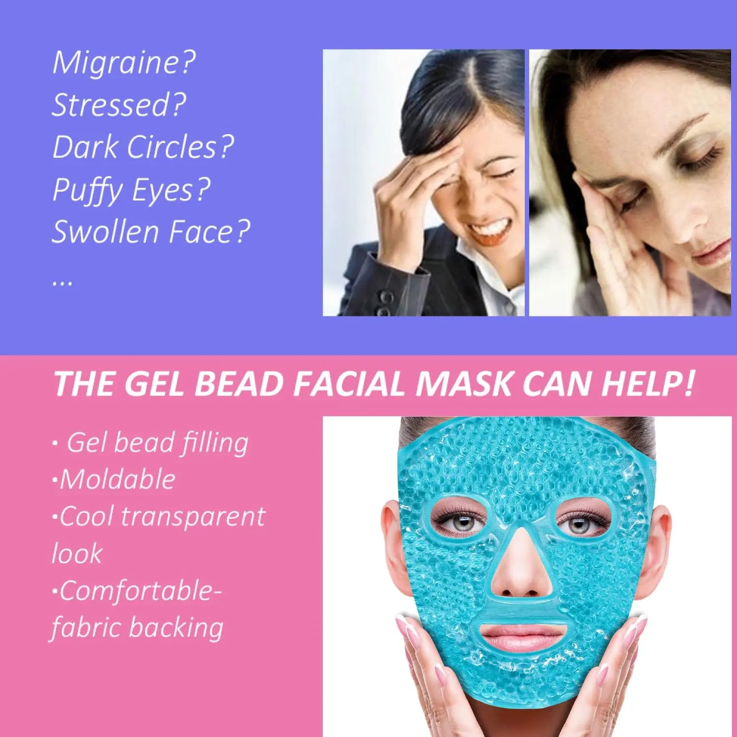Cooling Gel Face and Eye Mask, Reusable Cold Therapy Mask for Puffy Eyes, Migraine Relief, Sinus Pressure and Relaxation AuralisseBeauty