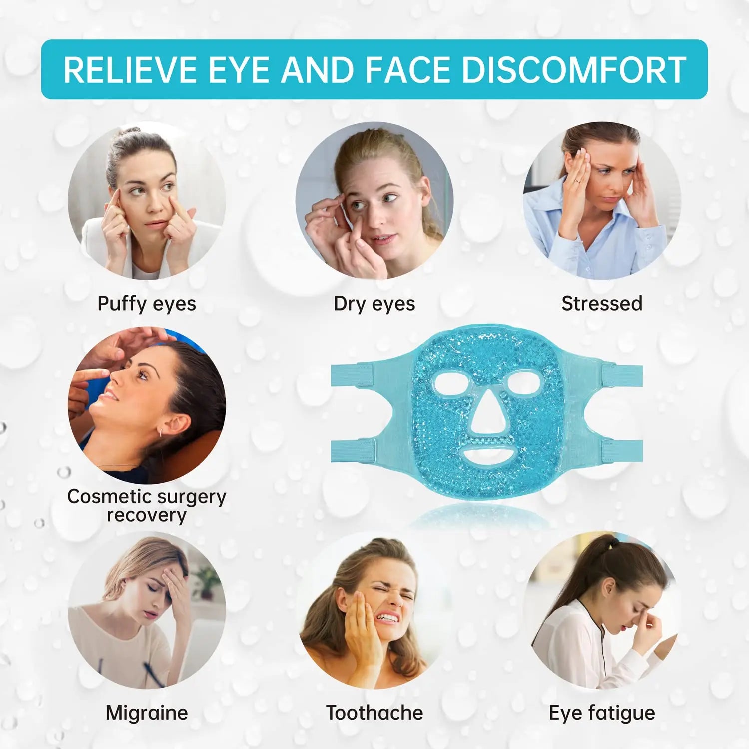 Cooling Gel Face and Eye Mask, Reusable Cold Therapy Mask for Puffy Eyes, Migraine Relief, Sinus Pressure and Relaxation AuralisseBeauty